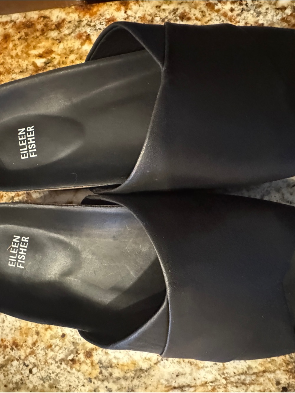 Eileen Fisher Black Leather Slip-On Mules